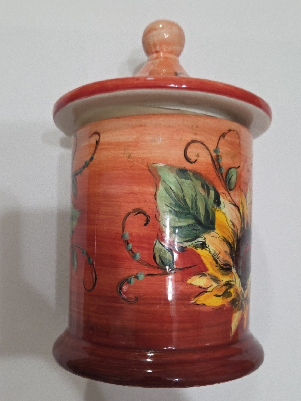 Sunflower Ceramic Canister — Bright Orange & Yellow Decorative Jar - Picture 2 of 6
